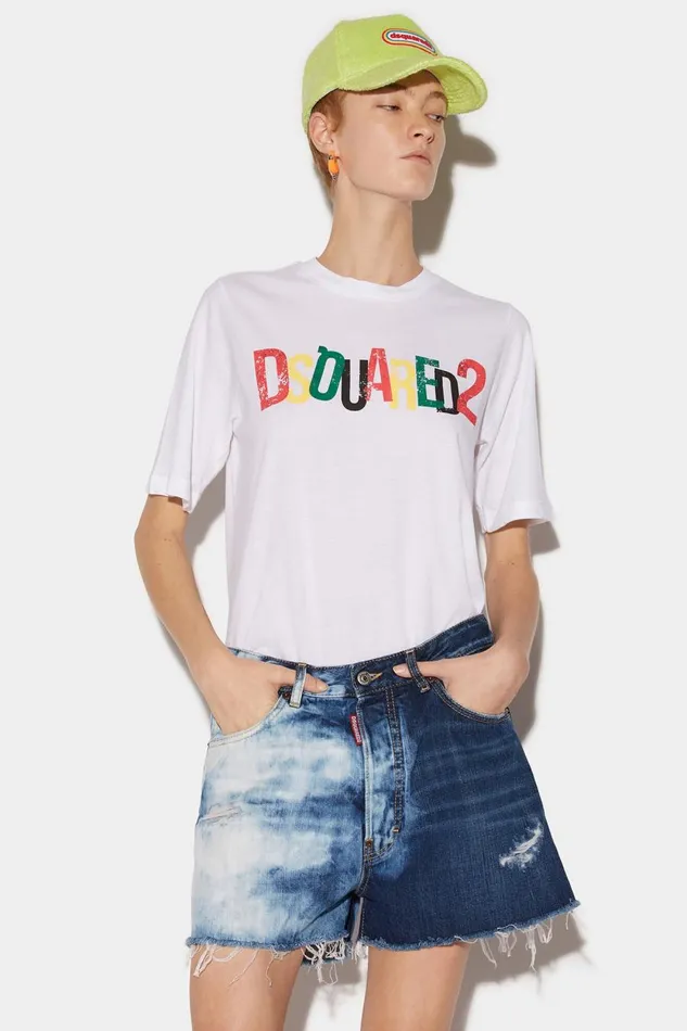 Dsquared2 Dsquared2 Rainbow Easy Tshirt WHITE Women Tops and Tshirts