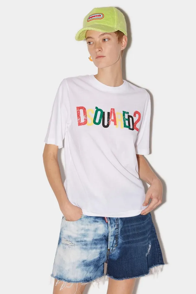 Dsquared2 Dsquared2 Rainbow Easy Tshirt WHITE Women Tops and Tshirts Dsquared2 Dsquared2 Rainbow Easy Tshirt WHITE Women Tops and Tshirts
