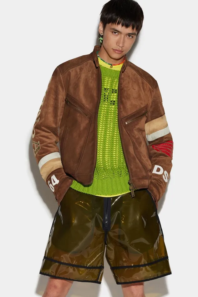 Dsquared2 Honda Leather Classic Jean Jacket RED Men Coats and Outerwear