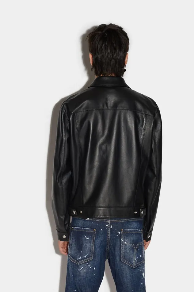 Dsquared2 Leather Dan Jean Jacket BLACK Men Coats and Outerwear Dsquared2 Leather Dan Jean Jacket BLACK Men Coats and Outerwear