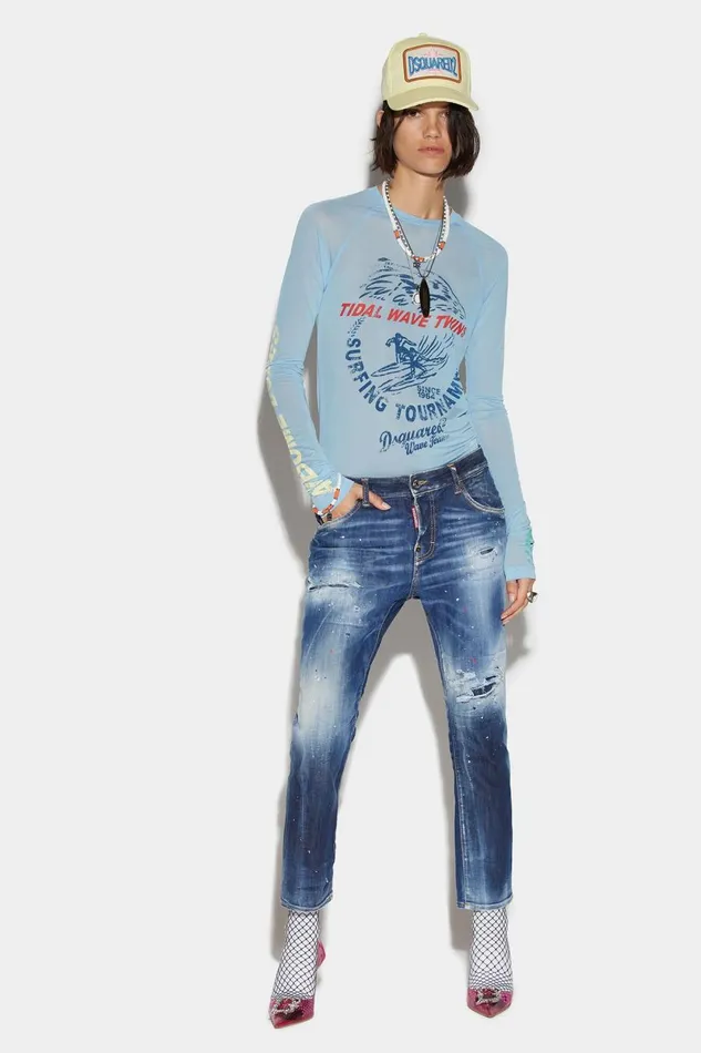 Dsquared2 Medium Powder Spots Wash Cool Girl Cropped Jeans BLUE Women Jeans