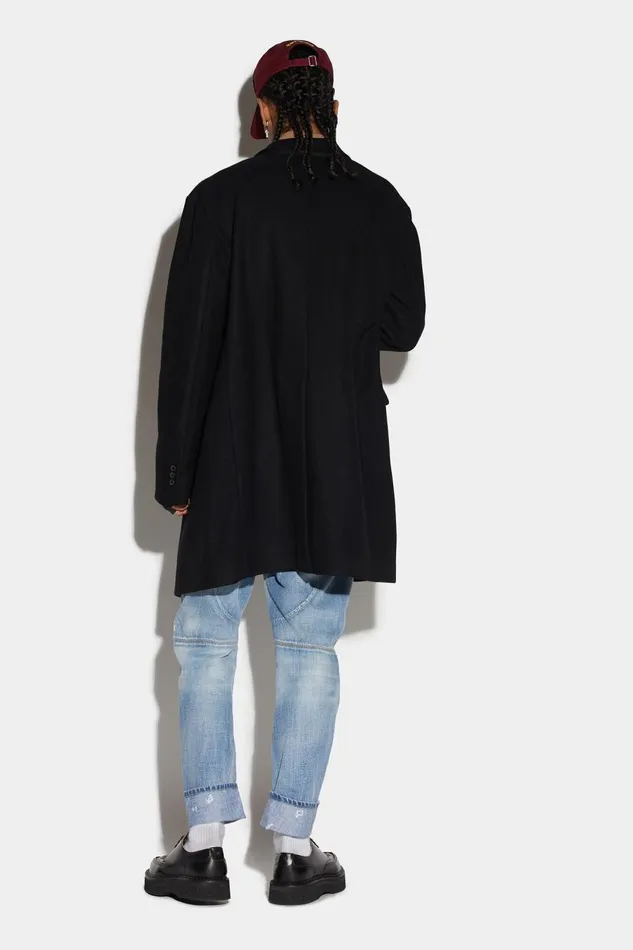 Dsquared2 Zipped Banker Soft Shoulder Straight Coat BLACK Men Coats and Outerwear Dsquared2 Zipped Banker Soft Shoulder Straight Coat BLACK Men Coats and Outerwear