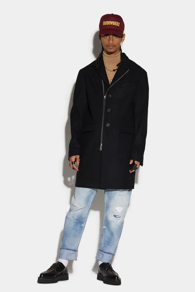 Dsquared2 Zipped Banker Soft Shoulder Straight Coat BLACK Men Coats and Outerwear Dsquared2 Zipped Banker Soft Shoulder Straight Coat BLACK Men Coats and Outerwear