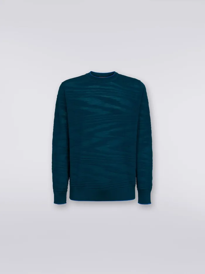 Embossed Wool And Viscose CrewNeck Pullover Green Men Missoni Knitwear