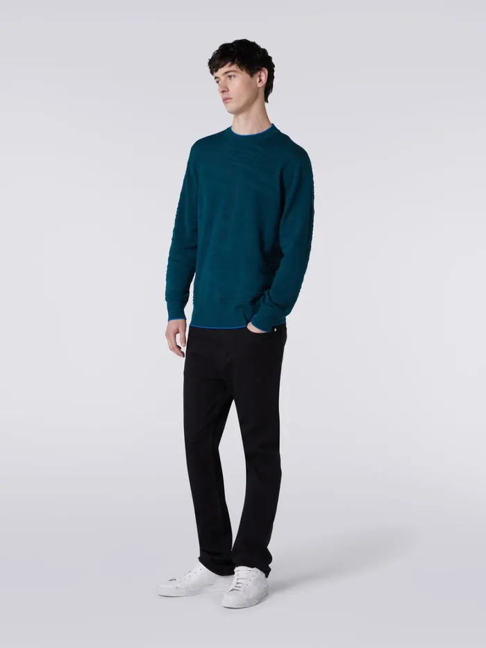Embossed Wool And Viscose CrewNeck Pullover Green Men Missoni Knitwear Embossed Wool And Viscose CrewNeck Pullover Green Men Missoni Knitwear