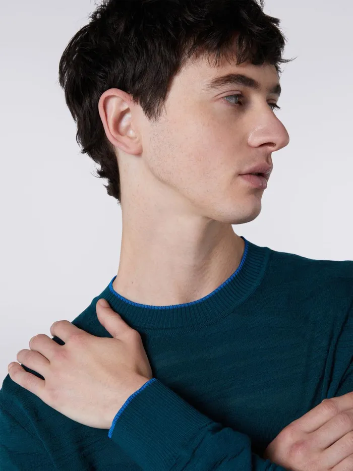 Embossed Wool And Viscose CrewNeck Pullover Green Men Missoni Knitwear Embossed Wool And Viscose CrewNeck Pullover Green Men Missoni Knitwear