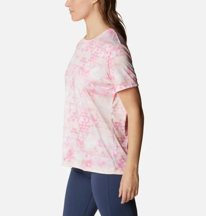 Fork Stream TShirt Peach Blossom Distant Peaks Womens Columbia Sportswear Short Sleeve Fork Stream TShirt Peach Blossom Distant Peaks Womens Columbia Sportswear Short Sleeve