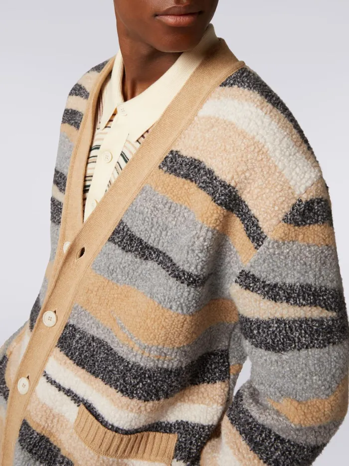 FurEffect Wool Cardigan White Men Missoni Knitwear FurEffect Wool Cardigan White Men Missoni Knitwear
