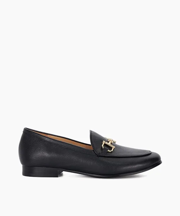 Glair Black Leather Snaffle Trim Shoes Dune London Black Women Dune London Flat Shoes