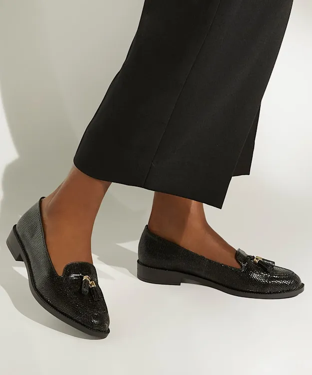 Global Black Wide Fit TasselTrim Loafers Dune London Black Leather Women Dune London Flat Shoes Global Black Wide Fit TasselTrim Loafers Dune London Black Leather Women Dune London Flat Shoes