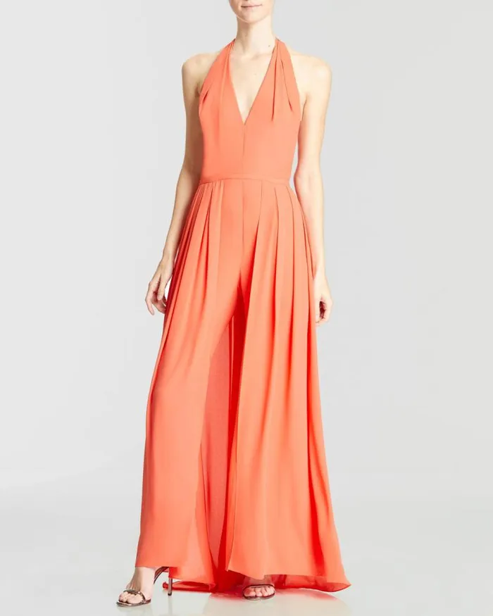 Halter Jumpsuit With Overlay Coral Women Halston Jumpsuits