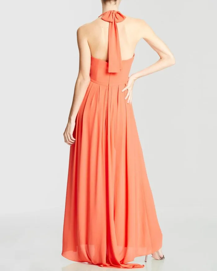 Halter Jumpsuit With Overlay Coral Women Halston Jumpsuits