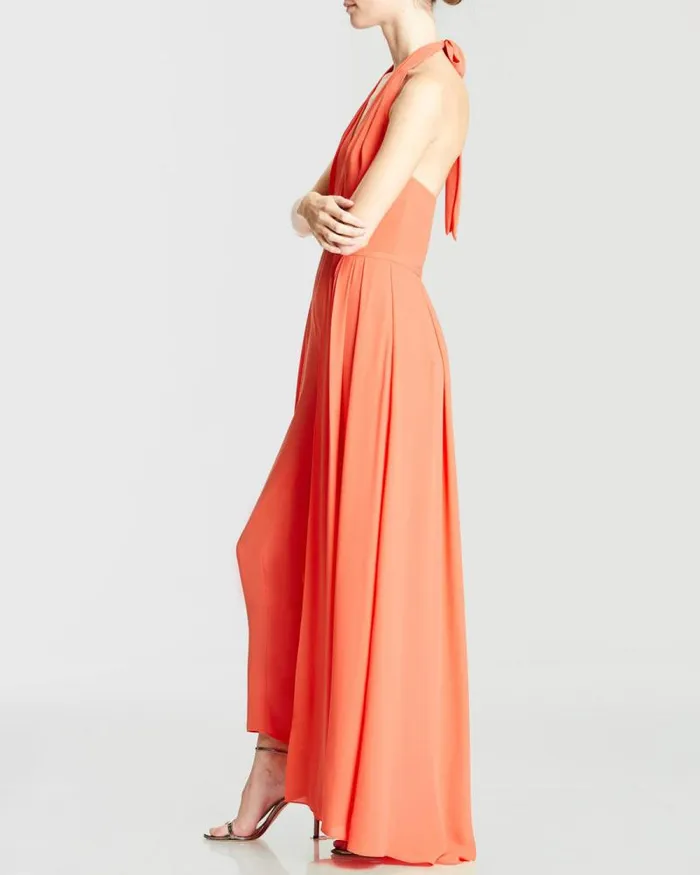 Halter Jumpsuit With Overlay Coral Women Halston Jumpsuits