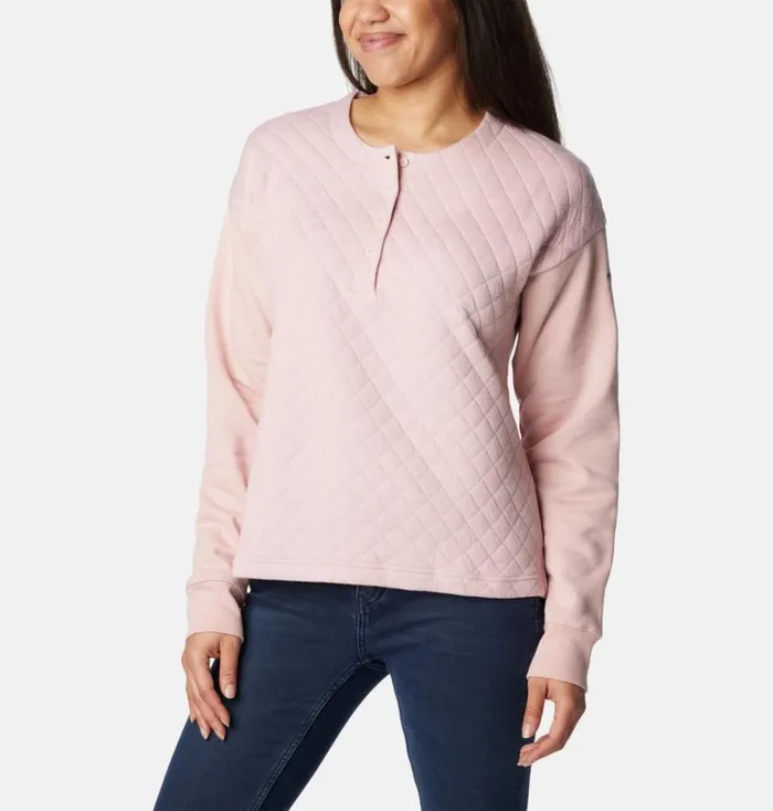 Hart Mountain Quilted Crew Dusty Pink Womens Columbia Sportswear Pullovers and Tops Hart Mountain Quilted Crew Dusty Pink Womens Columbia Sportswear Pullovers and Tops