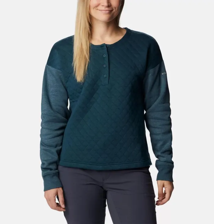 Hart Mountain Quilted Crew Night Wave Heather Womens Columbia Sportswear Pullovers and Tops Hart Mountain Quilted Crew Night Wave Heather Womens Columbia Sportswear Pullovers and Tops