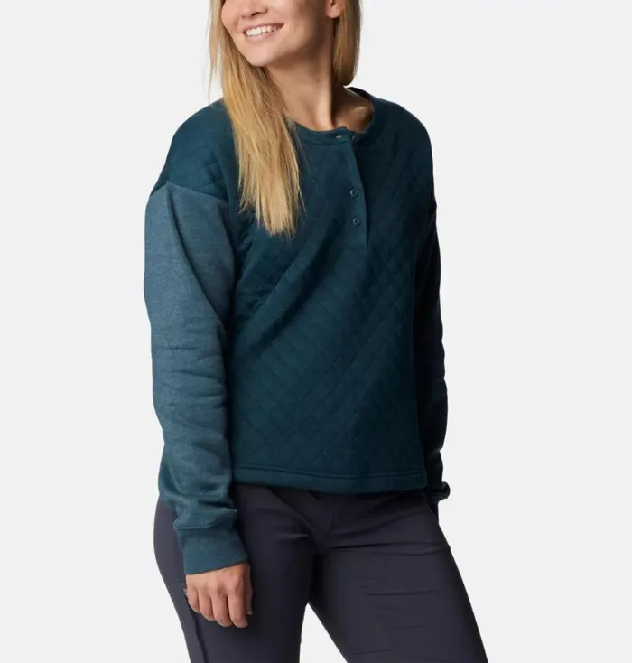 Hart Mountain Quilted Crew Night Wave Heather Womens Columbia Sportswear Pullovers and Tops Hart Mountain Quilted Crew Night Wave Heather Womens Columbia Sportswear Pullovers and Tops