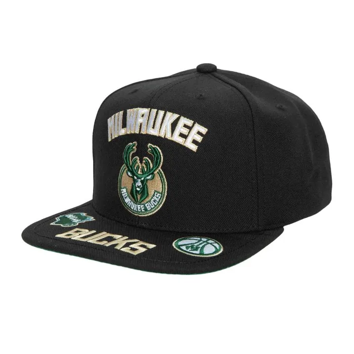 Hats and Headwear Men Mitchell and Ness Front Loaded Snapback Milwaukee Bucks