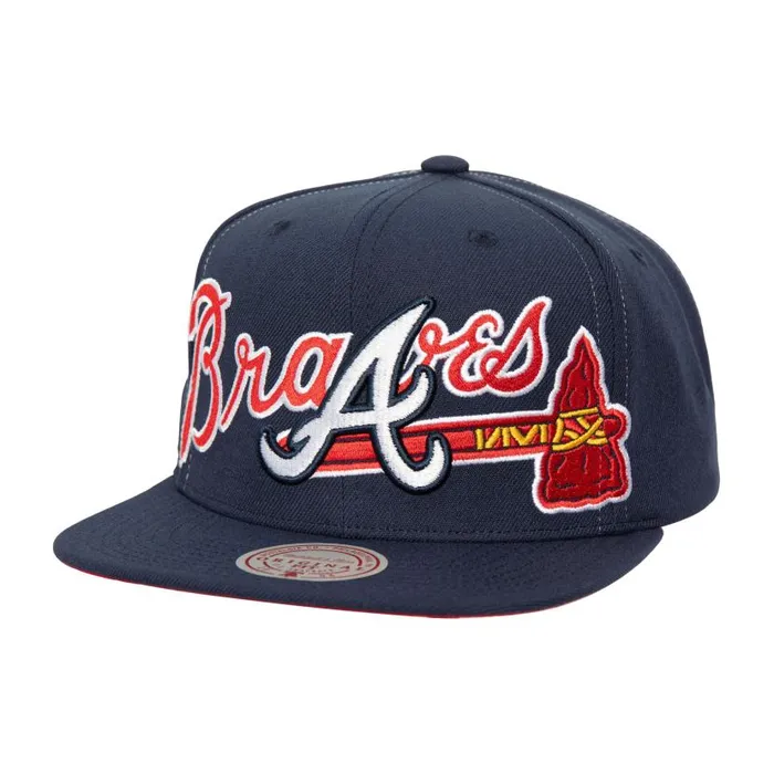 Hats and Headwear Men Mitchell and Ness Full Frontal Snapback Atlanta Braves