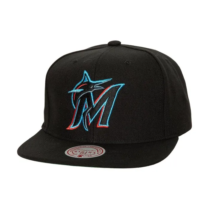 Hats and Headwear Men Mitchell and Ness League Patch Snapback Miami Marlins