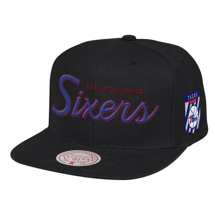 Hats and Headwear Men Mitchell and Ness Pink Under Script Snapback HWC Philadelphia 76ers
