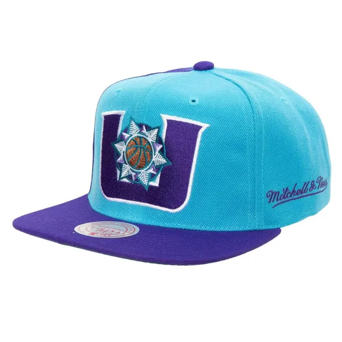 Hats and Headwear Men Mitchell and Ness Rear Script Deadstock Snapback HWC Utah Jazz