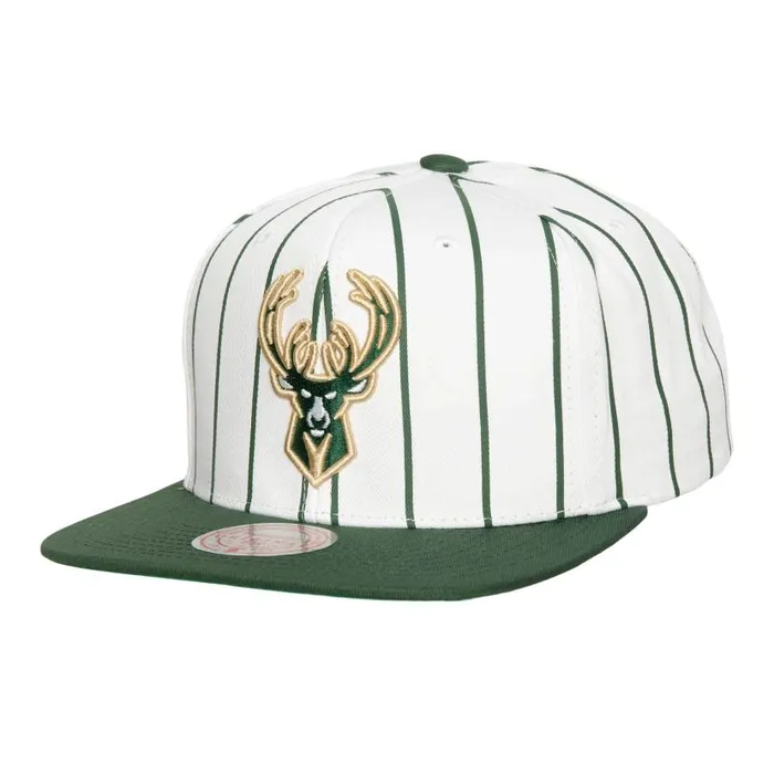 Hats and Headwear Men Mitchell and Ness Retro Pinstripe Snapback Milwaukee Bucks