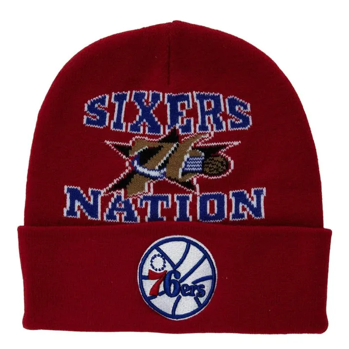 Hats and Headwear Men Mitchell and Ness Team Origins Knit HWC Philadelphia 76ers