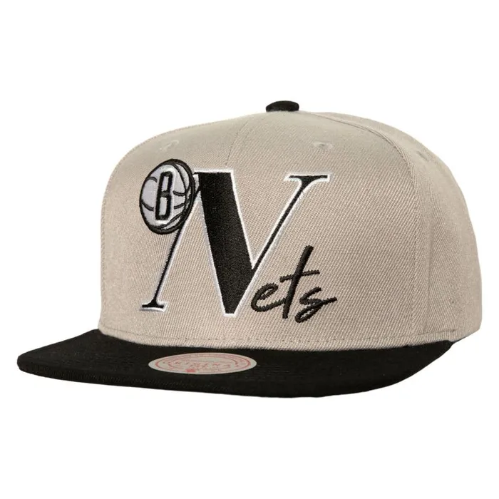 Hats and Headwear Men Mitchell and Ness Top Letter Snapback Brooklyn Nets