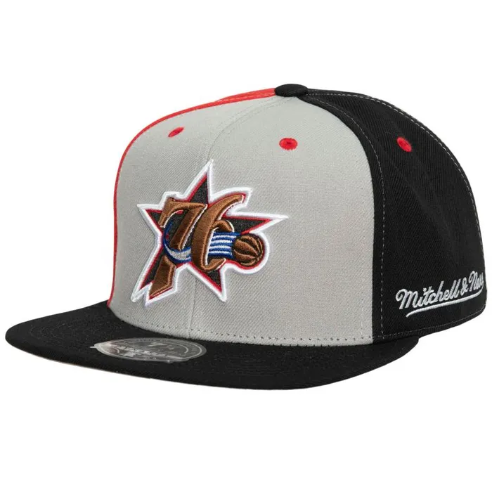 Hats and Headwear Men Mitchell and Ness Tri Cycle Fitted Hat Philadelphia 76ers