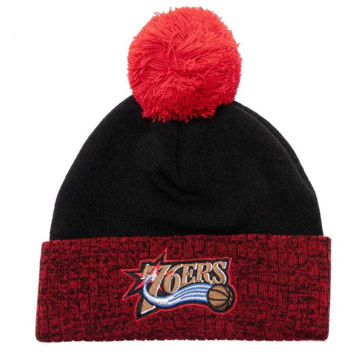 Hats and Headwear Men Mitchell and Ness Two Tone Pom Beanie HWC Philadelphia 76ers