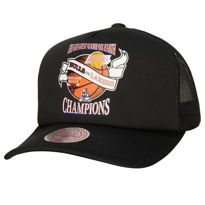 Hats and Headwear Men Mitchell and Ness Victory Road Trucker Snapback HWC Finals Bulls Vs Lakers Road Hats and Headwear Men Mitchell and Ness Victory Road Trucker Snapback HWC Finals Bulls Vs Lakers Road