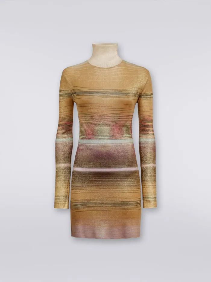 HighNeck Mini Dress In Slub Viscose Multicoloured Women Missoni Dresses