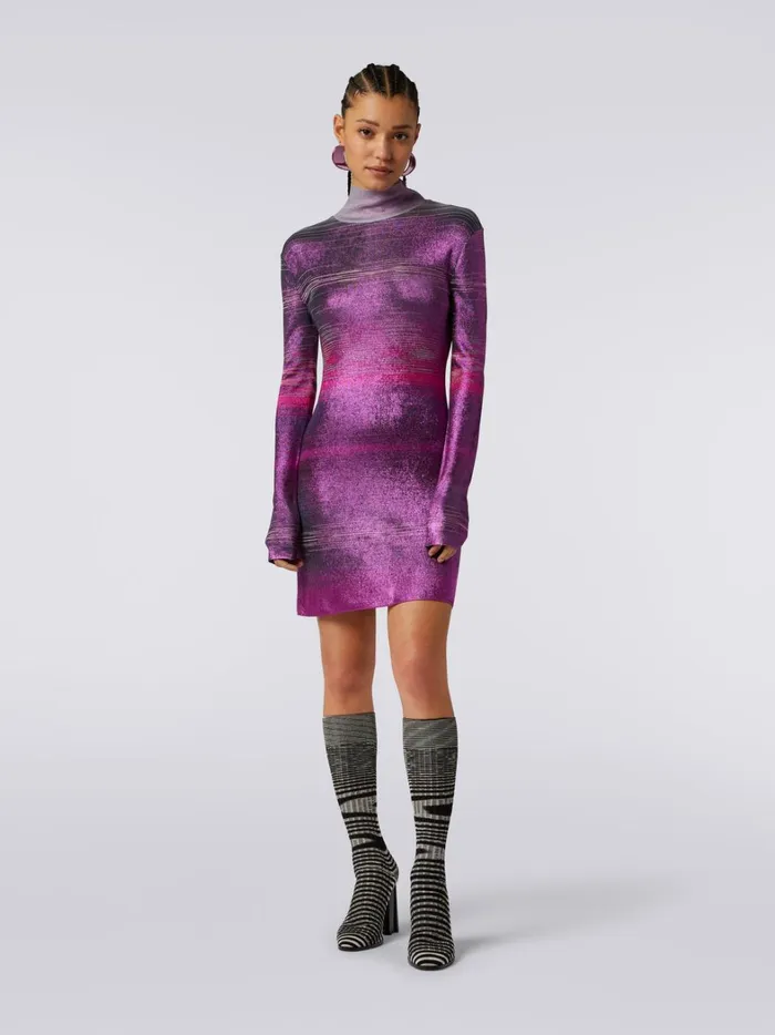 HighNeck Mini Dress In Slub Viscose Multicoloured Women Missoni Dresses HighNeck Mini Dress In Slub Viscose Multicoloured Women Missoni Dresses