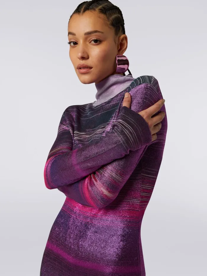 HighNeck Mini Dress In Slub Viscose Multicoloured Women Missoni Dresses HighNeck Mini Dress In Slub Viscose Multicoloured Women Missoni Dresses