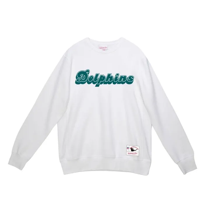 Hoodies and Sweatshirts Men Mitchell and Ness Team Wordmark 1 Crew Miami Dolphins