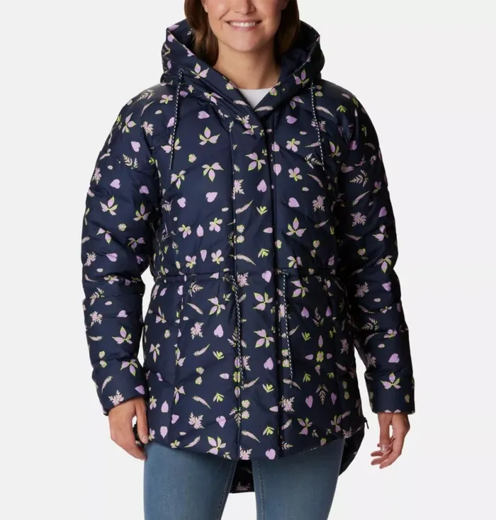 Icy Heights II Down Novelty Jacket Dark Nocturnal Cyanofrond Print Womens Columbia Sportswear Insulated and Down Icy Heights II Down Novelty Jacket Dark Nocturnal Cyanofrond Print Womens Columbia Sportswear Insulated and Down