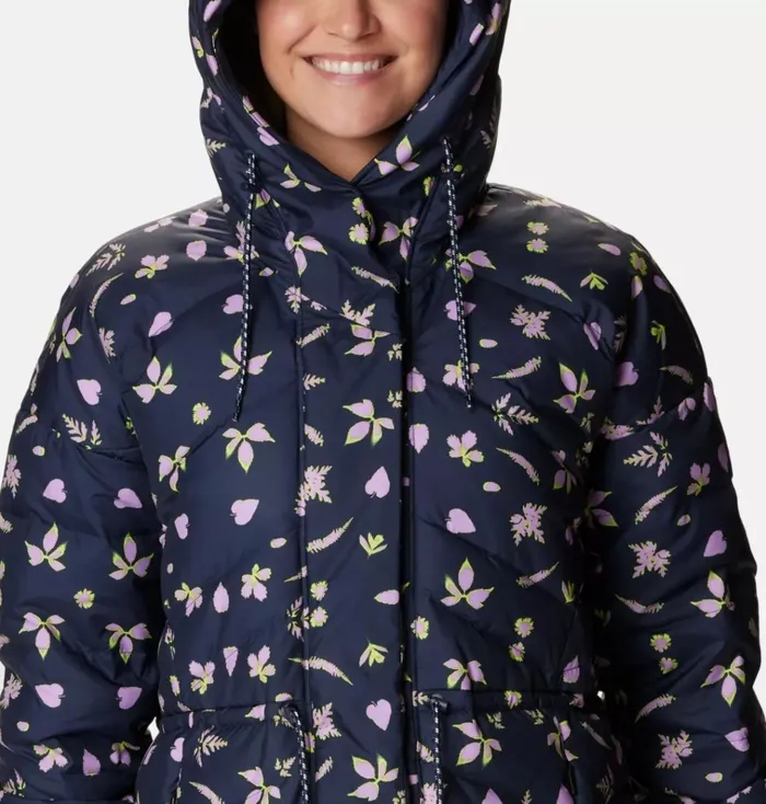 Icy Heights II Down Novelty Jacket Dark Nocturnal Cyanofrond Print Womens Columbia Sportswear Insulated and Down Icy Heights II Down Novelty Jacket Dark Nocturnal Cyanofrond Print Womens Columbia Sportswear Insulated and Down