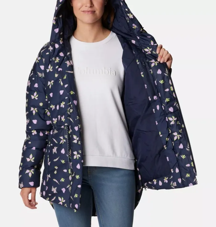 Icy Heights II Down Novelty Jacket Dark Nocturnal Cyanofrond Print Womens Columbia Sportswear Insulated and Down Icy Heights II Down Novelty Jacket Dark Nocturnal Cyanofrond Print Womens Columbia Sportswear Insulated and Down