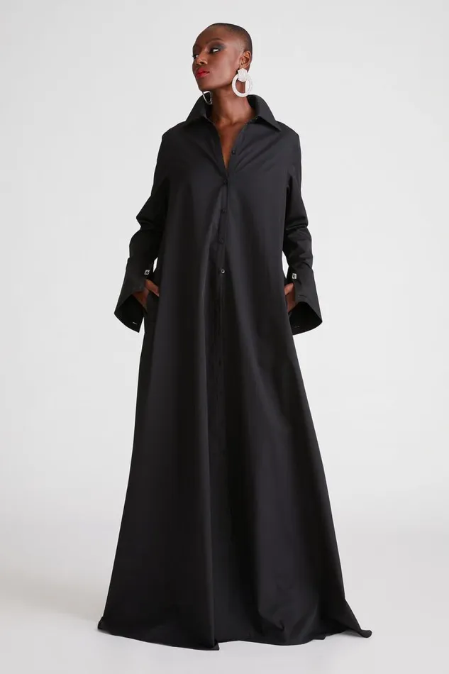 Imari Gown In Poplin Black Women Halston Dresses