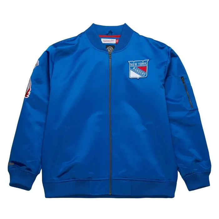 Jackets and Outerwear Men Mitchell and Ness Lightweight Satin Bomber Current Logo New York Rangers Jackets and Outerwear Men Mitchell and Ness Lightweight Satin Bomber Current Logo New York Rangers