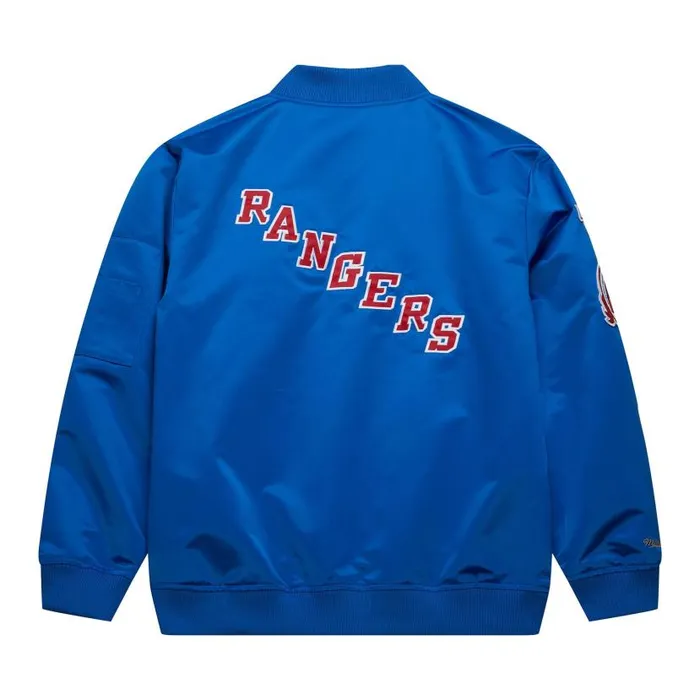Jackets and Outerwear Men Mitchell and Ness Lightweight Satin Bomber Current Logo New York Rangers Jackets and Outerwear Men Mitchell and Ness Lightweight Satin Bomber Current Logo New York Rangers