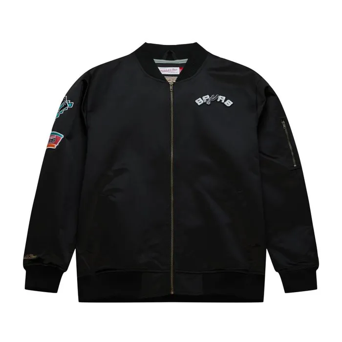 Jackets and Outerwear Men Mitchell and Ness Lightweight Satin Bomber Vintage Logo San Antonio Spurs Jackets and Outerwear Men Mitchell and Ness Lightweight Satin Bomber Vintage Logo San Antonio Spurs
