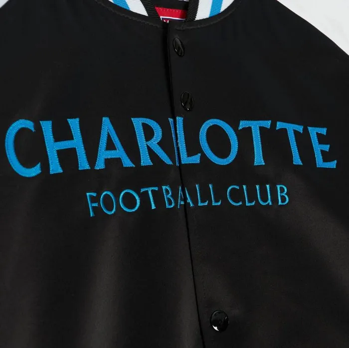 Jackets and Outerwear Men Mitchell and Ness Primetime Lightweight Satin Jacket Charlotte FC Jackets and Outerwear Men Mitchell and Ness Primetime Lightweight Satin Jacket Charlotte FC