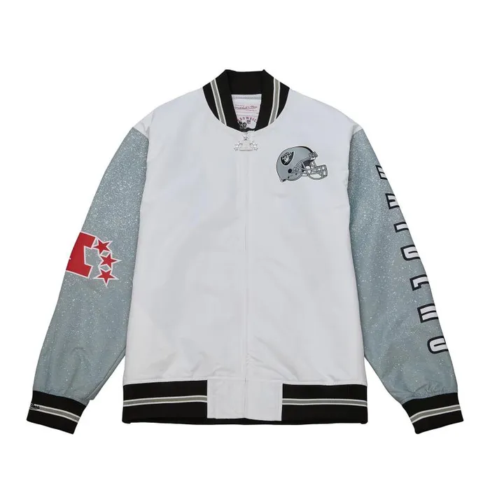 Jackets and Outerwear Men Mitchell and Ness Team Burst Warm Up Jacket Los Angeles Raiders Jackets and Outerwear Men Mitchell and Ness Team Burst Warm Up Jacket Los Angeles Raiders