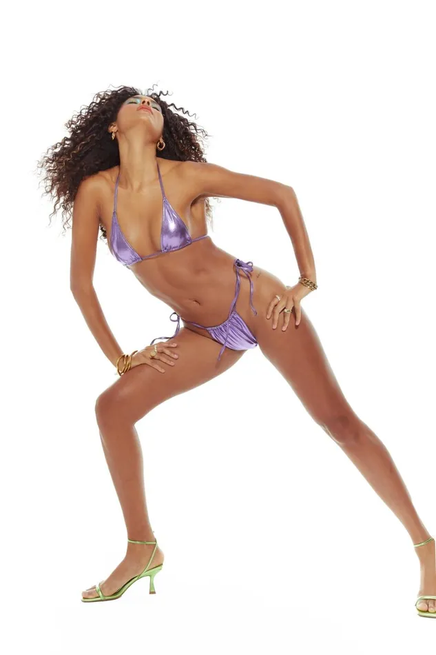 Jaded London Bikini Bottoms Purple Metallic V Front Ruched Bikini Bottoms 8211 Women