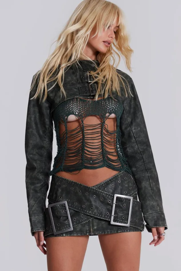 Jaded London CoOrds Black Faux Leather Cropped Biker Jacket 8211 Women