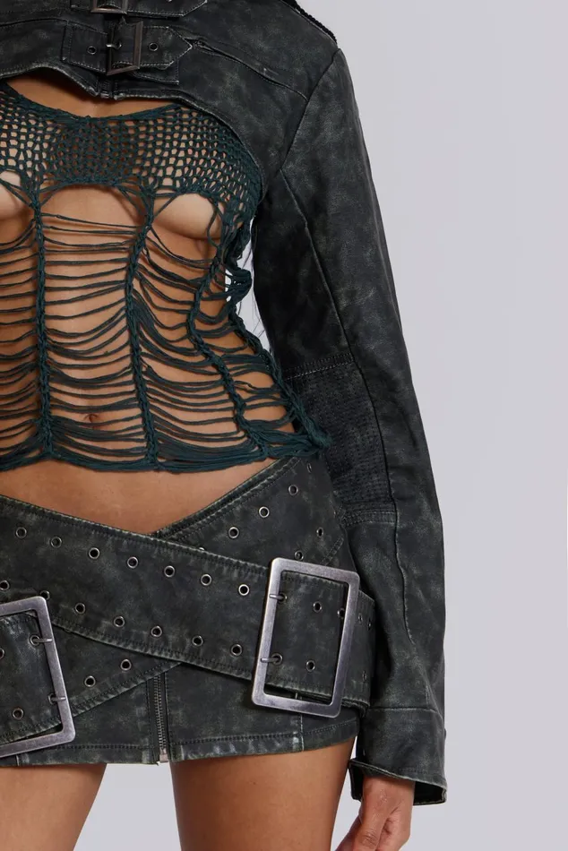 Jaded London CoOrds Black Faux Leather Cropped Biker Jacket 8211 Women