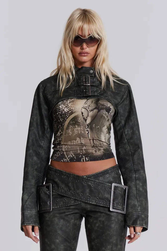 Jaded London CoOrds Black Faux Leather Cropped Biker Jacket 8211 Women