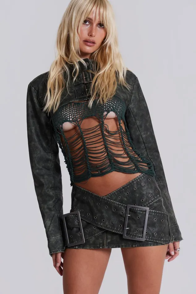 Jaded London CoOrds Black Faux Leather Cropped Biker Jacket 8211 Women