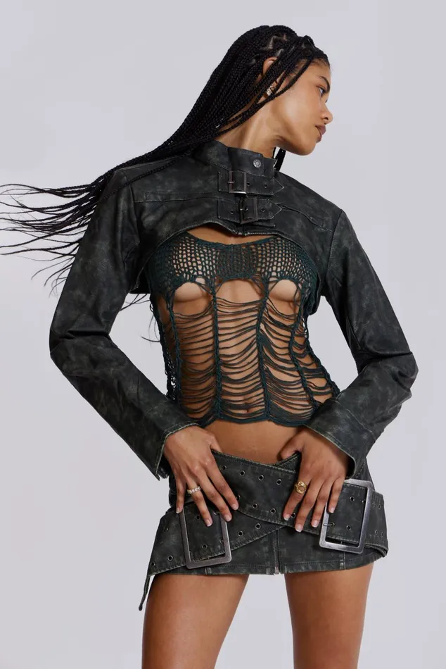 Jaded London CoOrds Black Faux Leather Cropped Biker Jacket 8211 Women